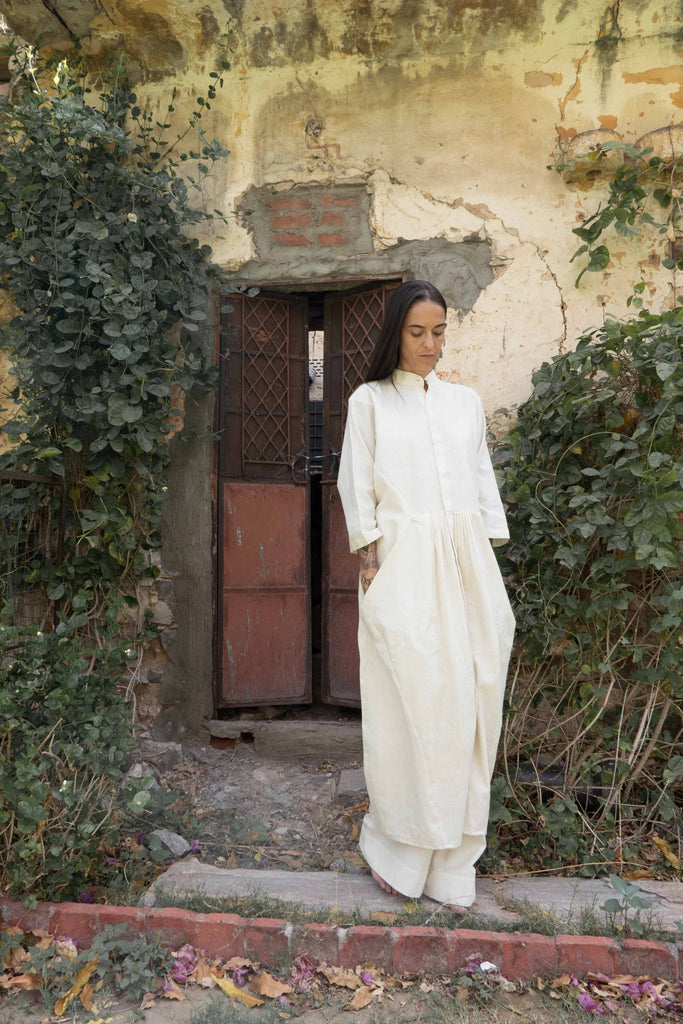 Bright Organic Hand - Woven Khadi Mandarin Dress - YEVA WORLD
