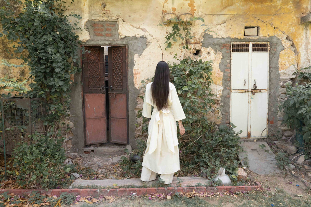 Bright Organic Hand - Woven Khadi Mandarin Dress - YEVA WORLD