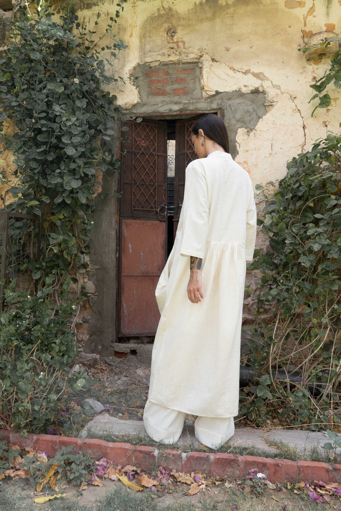 Bright Organic Hand - Woven Khadi Mandarin Dress - YEVA WORLD