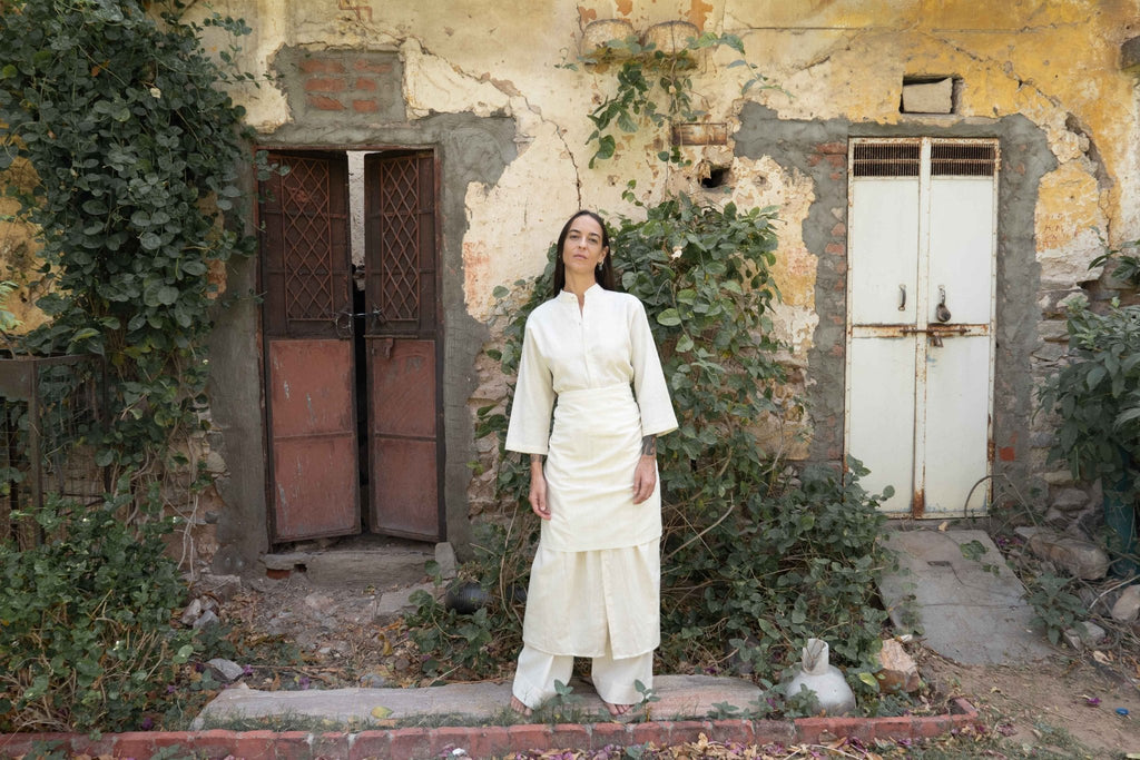 Bright Organic Hand - Woven Khadi Mandarin Dress - YEVA WORLD