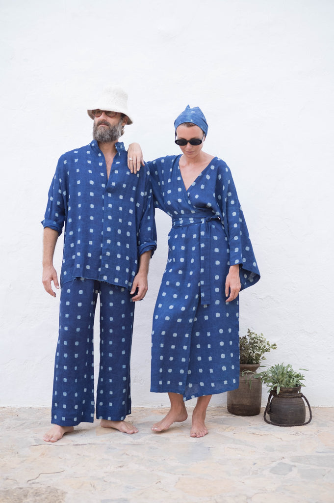 Indigo Mud - Print Linen Yin Kimono - YEVA WORLD