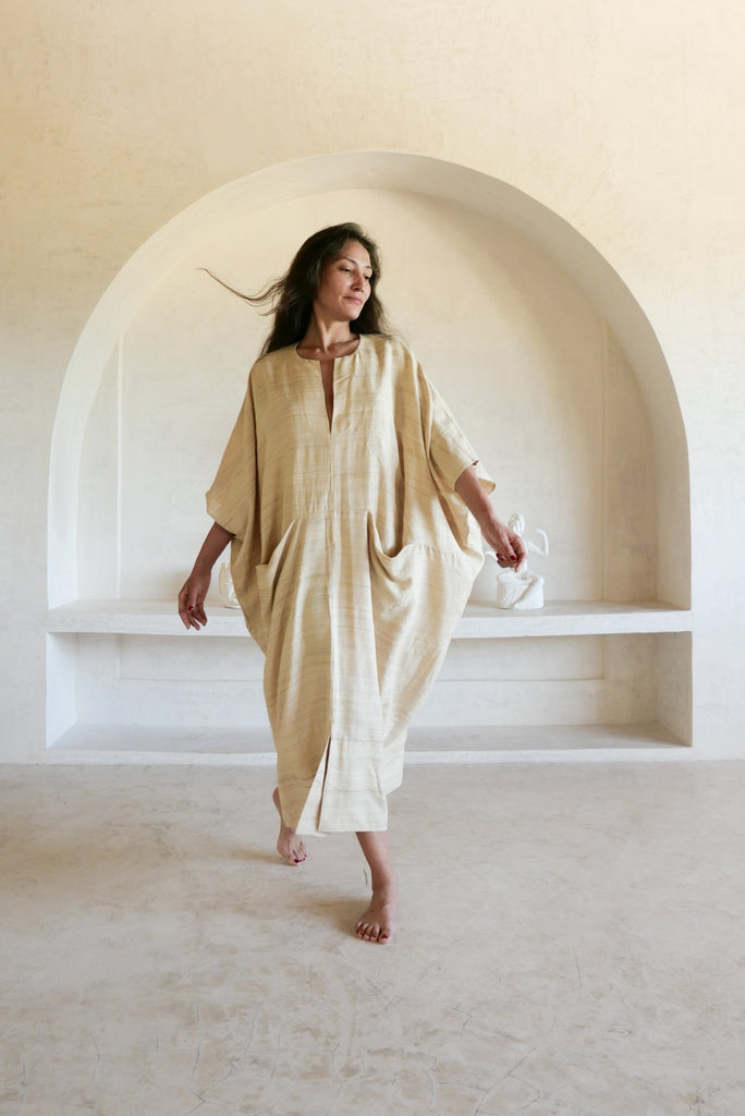 Raw Peace Silk Sunday Gold Kaftan - YEVA WORLD