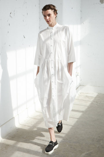 White Mandarin Dress - YEVA WORLD