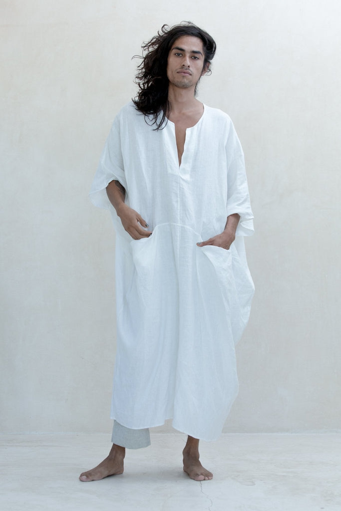 White Organic Linen Sanctuary Kaftan - YEVA WORLD