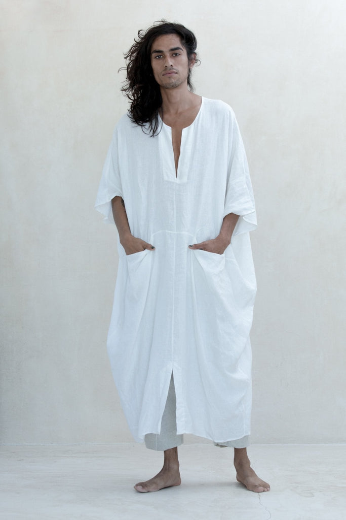 White Organic Linen Sanctuary Kaftan - YEVA WORLD
