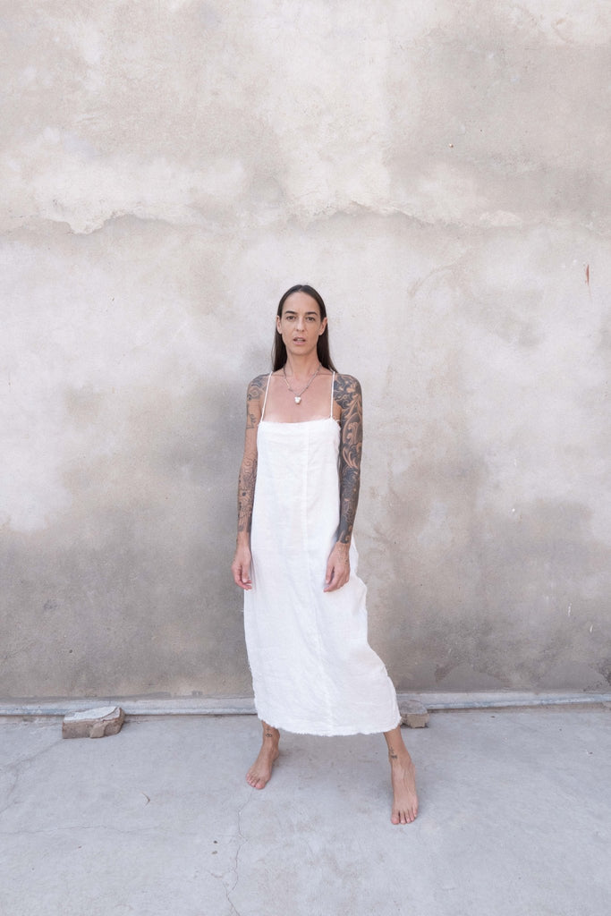 White Pace Organic Linen Dress - YEVA WORLD